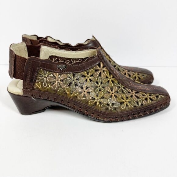 Pikolino Romana Floral Lasercut Slingback Sandals Brown Green Size 37 - Picture 2 of 11